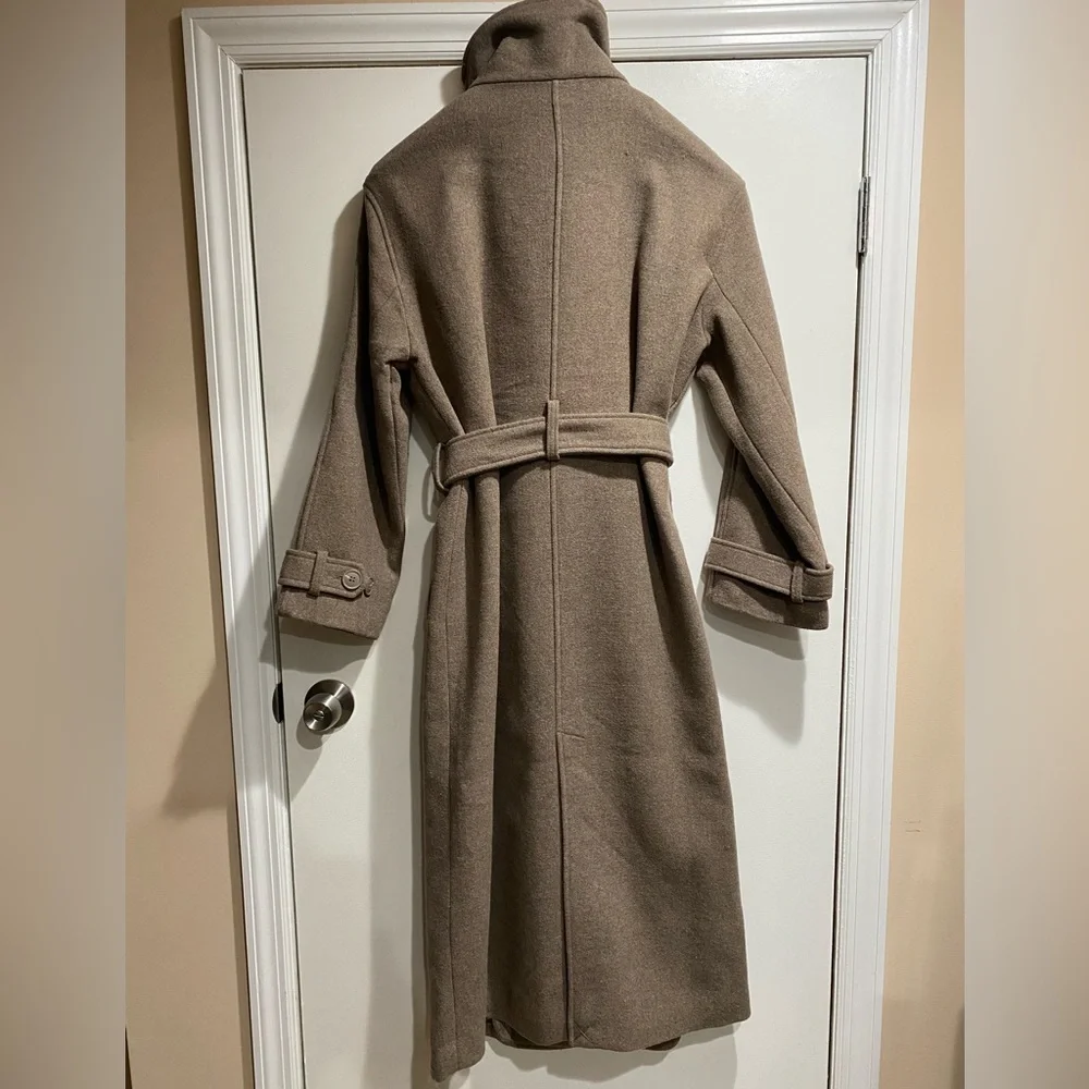 ASOS Brown Funnel Neck Long Wool Coat - Picture 4 of 10